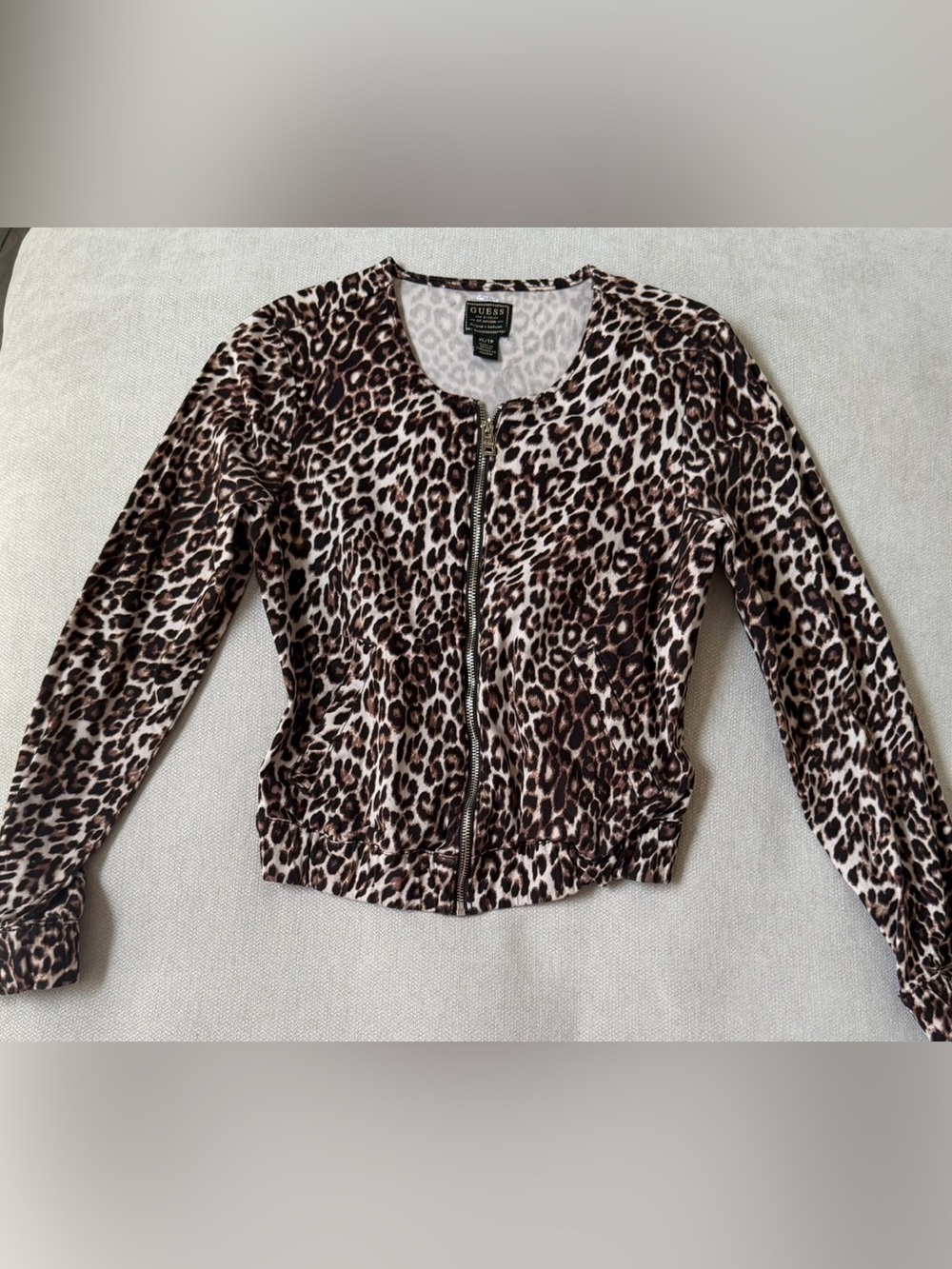 GUESS Leopard-Print Zip Front Bomber Jacket - Brown & Cream